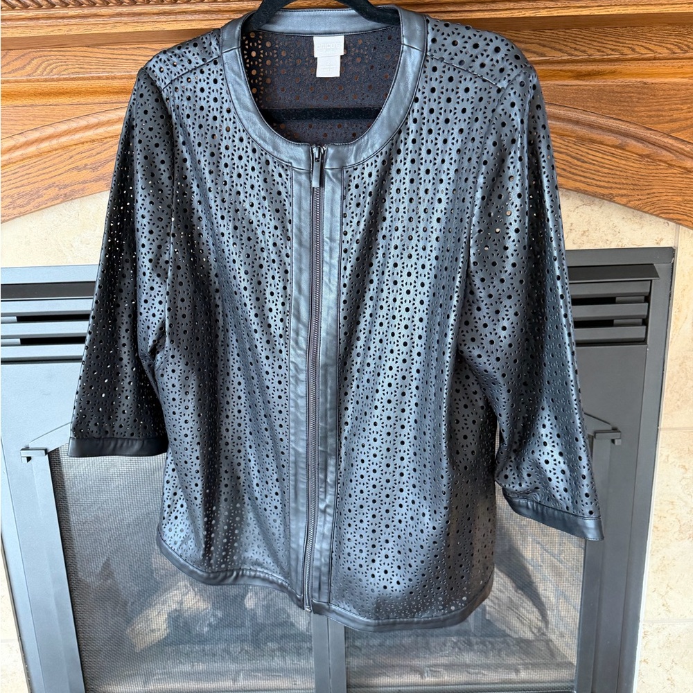 Chico's Black Perforated Leather Jacket